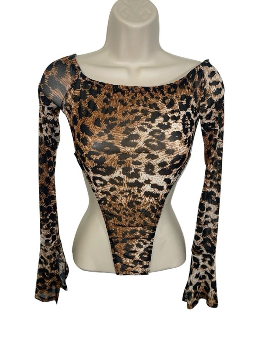 FASHION NOVA Women's Size Small Feline Leopard Sexy Printed Sheer Bodysuit